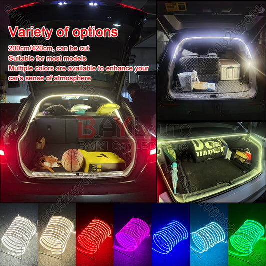 12V LED car atmosphere light, 200cm/420cm Car Universal trunk light bar, DIY can cut car tail lamp brightening Auto Accessories