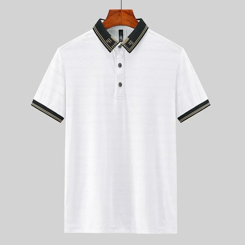 Big Size Men's Ice Silk Polo Shirts Short Sleeve Golf Wear Tee Shirt Male Plus Large 8XL 7XL 130kg Designer Breathable Business