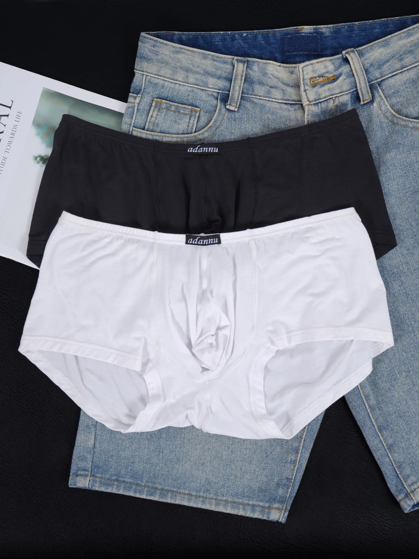 3 PCS Men's ADANNU Modal Boxer Briefs U Convex Pouch Elastic Waistband Soft Breathable Casual Underwear