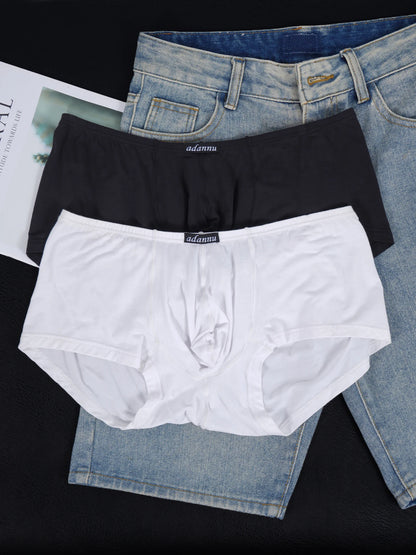 3 PCS Men's ADANNU Modal Boxer Briefs U Convex Pouch Elastic Waistband Soft Breathable Casual Underwear