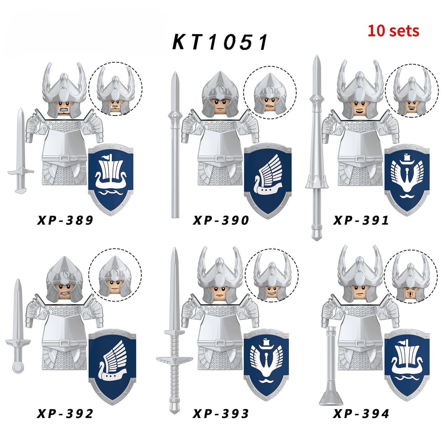 KT1051 Gondor Medieval Knight Building Blocks Figures Lancer Archer Soldier Minifigures With Helmet DIY Bricks Toys For Gift