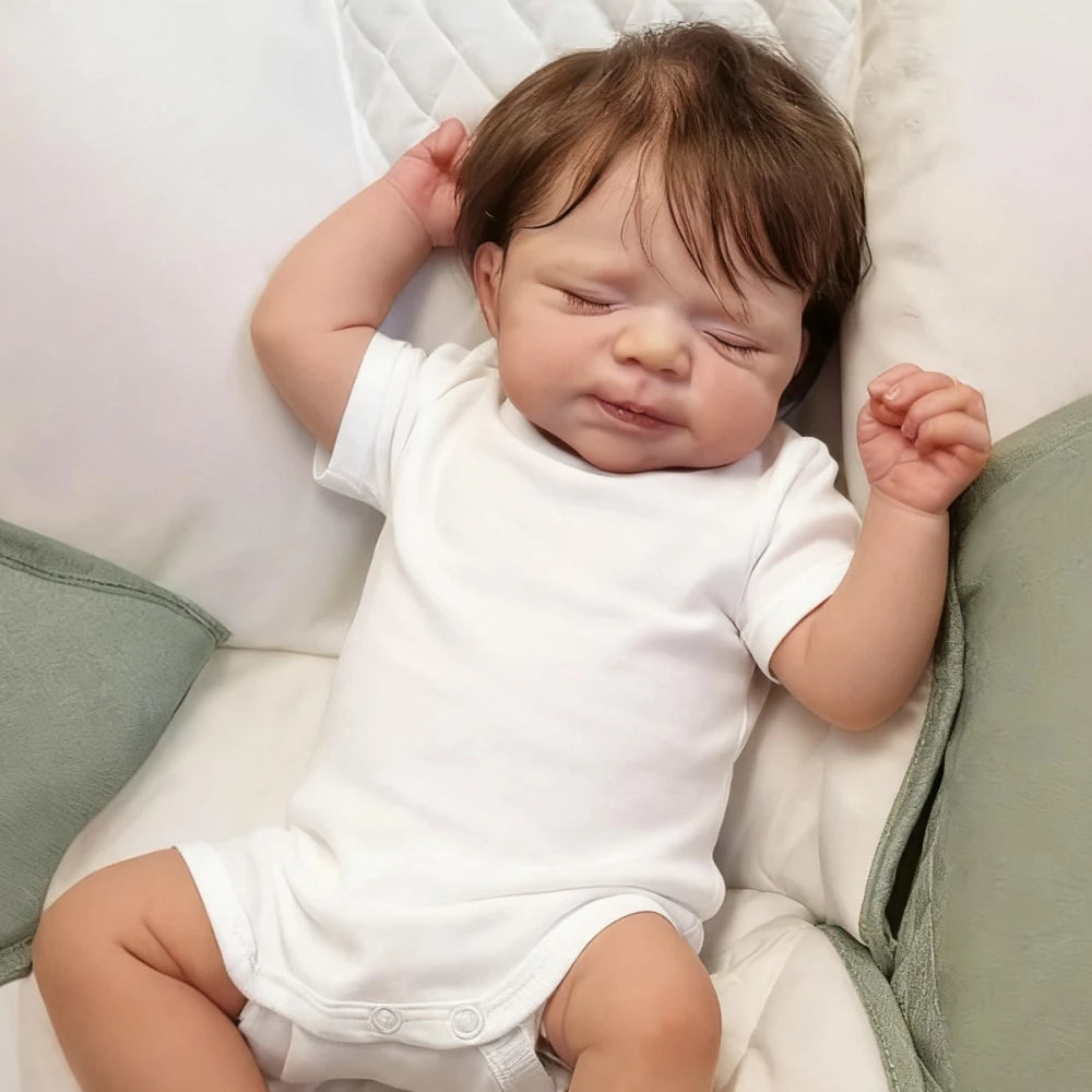 BZDOLL 45cm Realistic Asleep Art Reborn Baby Doll with 3D-paint Skin 18inch Full body vinyl and Hand painting Visible Veins Toy For Kids Birthday Gift