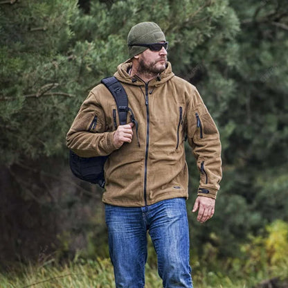 Winter Tactical Fleece Hoodie Jacket Men Warm Outdoor Sport Hooded Coat Multi-Pocket Casual Full Zip Hiking Jacket