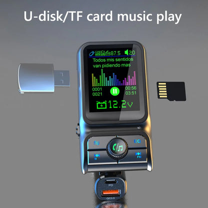 Bluetooth 5.0 FM Transmitter Handsfree Car MP3 Player QC3.0 PD24W Dual USB Quick Charger Colorful Ambient Light Car Accessories