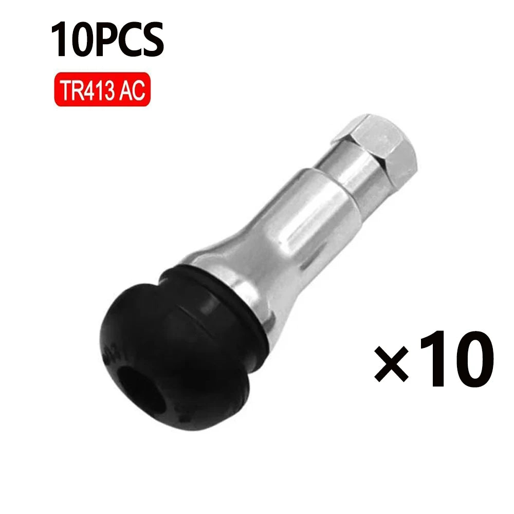 4/10/20/50Pcs Chrome Tubeless Tire Valve TR413 /414 Disc Straight Nipple Wheel Nipple Tire Valve Stems Rubber Dust Caps