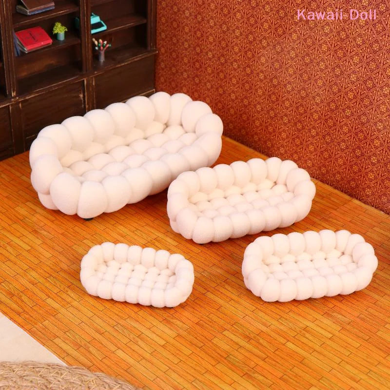 [DO]Dollhouse Living Room Furniture Decoration Dollhouse Simulation Cloud Sofa Model Dolls House Micro Scene Pretend Play Toys