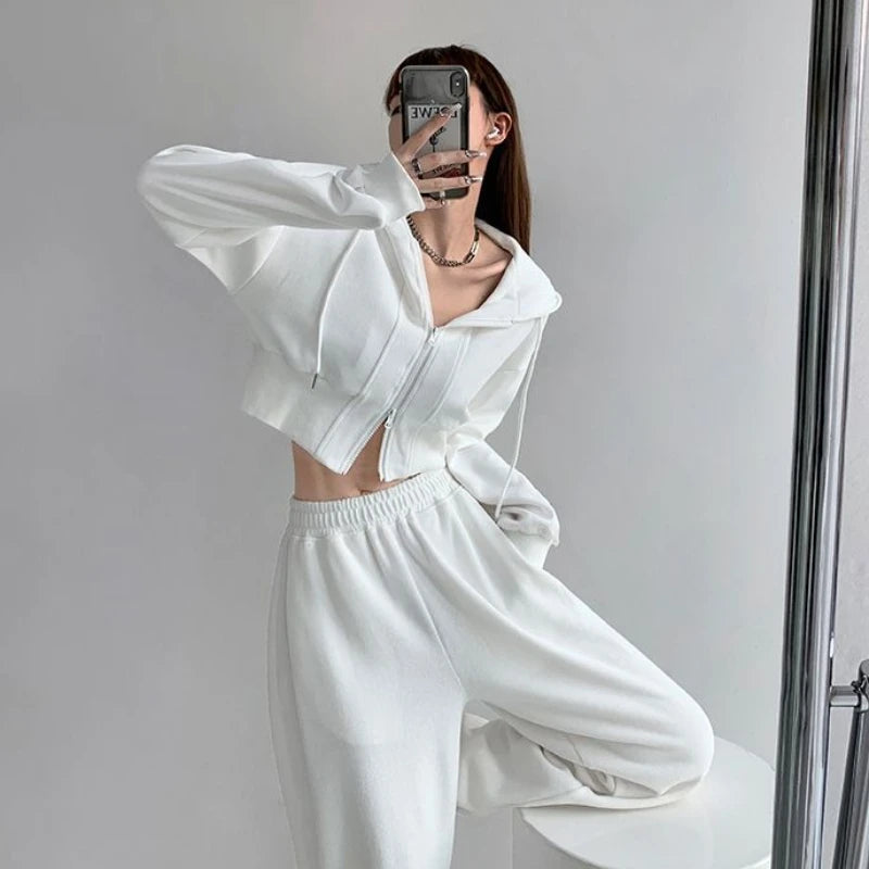 Full Zip Up Women's Hoodies Sweatshirts Plain Korean Clothing Aesthetic 90s Vintage Essential Basic Female Hooded Top Cropped