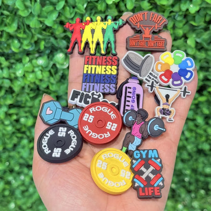 27Pcs Fitness Gym Life Dumbbell Kettlebell Protein Lifts Coffee PVC Shoes Charms Clogs Pins Decoration Kids Woman Party Gift