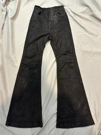 Handmade Bootcut Jeans Men's High Street Style Heavyweight Wax Coated Black Leather Bootcut Jeans Casual Wear Autumn Season