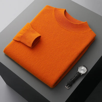 100% Pure Cashmere Sweater Men's Half High Collar Solid Color Pullover Fashion New Knit Undercoat  Autumn and Winter Long Sleeve