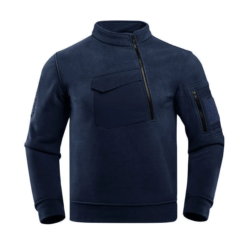 New Men's Hooded Sweatshirts Casual Autumn Winter Fleece Sweatshirt Hiking Tactical Zip Sweatshirt Thicken Solid Color Sweater