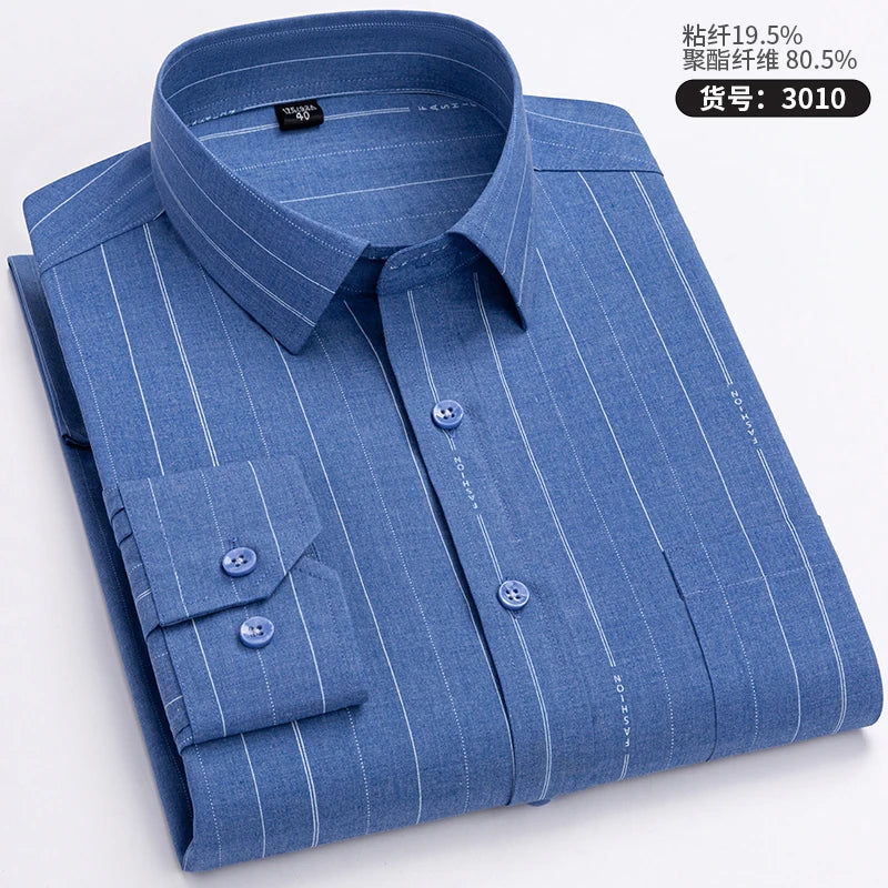 High Quality Men's Shirts Spring Autumn Long Sleeve Wrinkle Resistant Non Ironing Stripe Man Clothing  Big Size 5XL 6XL 7XL
