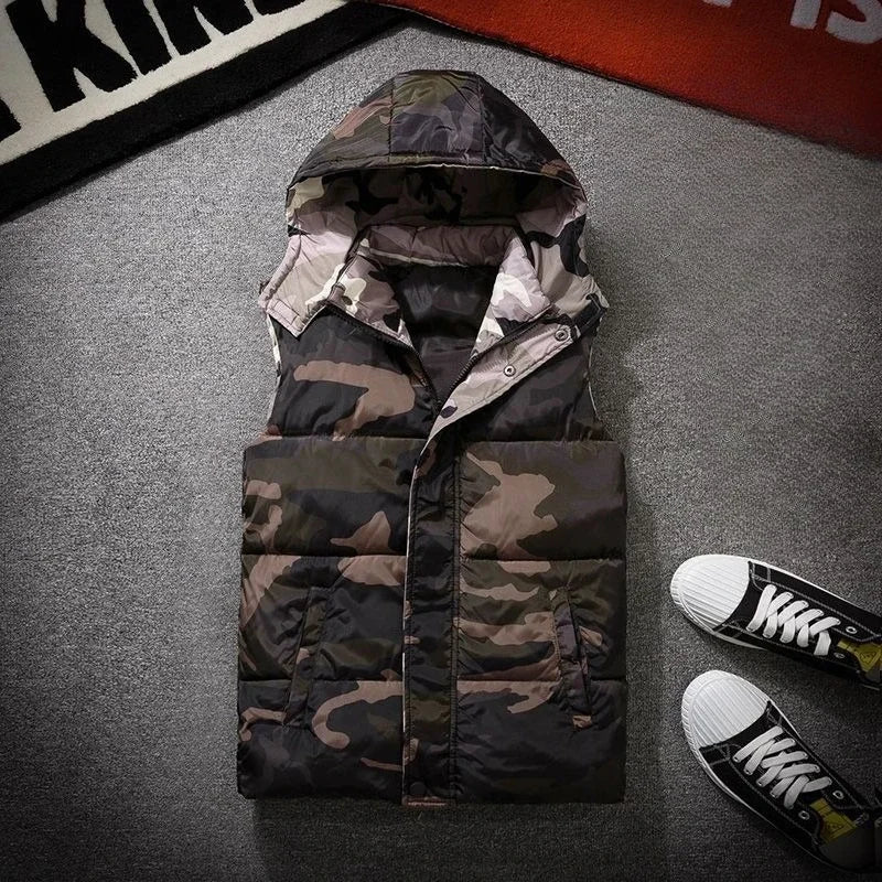Korean Design Men's Winter Camouflage Down Vest Thickened Couple Coat for Outdoor Activities Teens Students