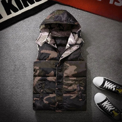 Korean Design Men's Winter Camouflage Down Vest Thickened Couple Coat for Outdoor Activities Teens Students