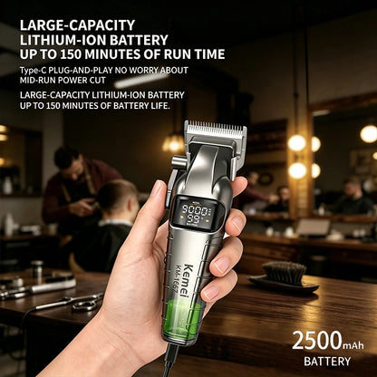 Kemei KM-1667 Trimmer Professional 10W 9000RPM Motor Rechargeable Hair Clippers DLC blades LED Display Trimmer Man