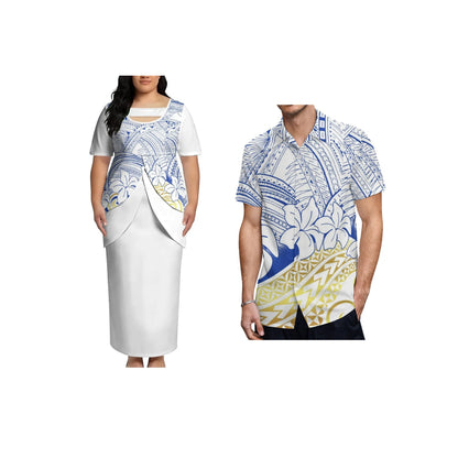 2026 New Arrival Polynesian Tribal Print Maxi Dress for Women Custom Tonga Puletasi Dress Samoan Round Neck Long Dress Two Piece
