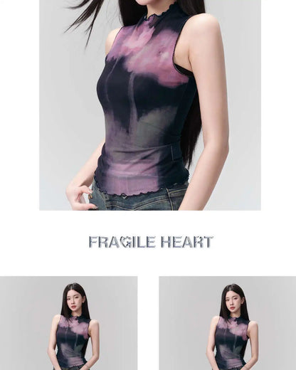 Yedinas Patchwork Tank Tops Summer 2024 Korean Fashion Mesh Tops Streetwear Sleeveless Tshirts Y2k Sheer Grunge Aesthetics