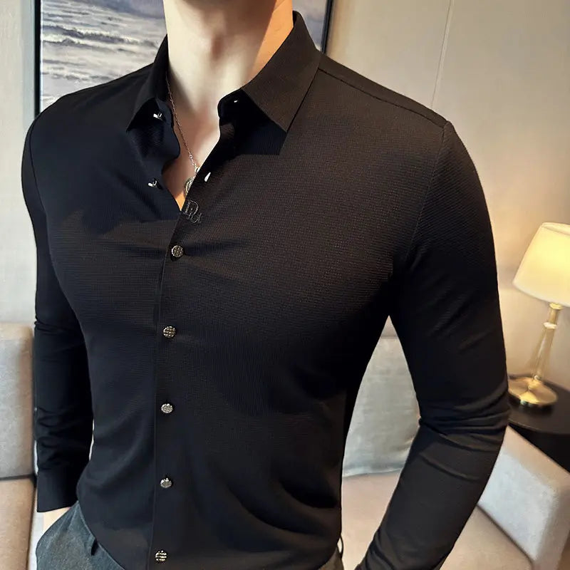 Men's Seamless Stretch Dress Shirt Long Sleeve Slim Fit Wrinkle-Free Button Down Business Casual Slim fit Shirts By Huafuge