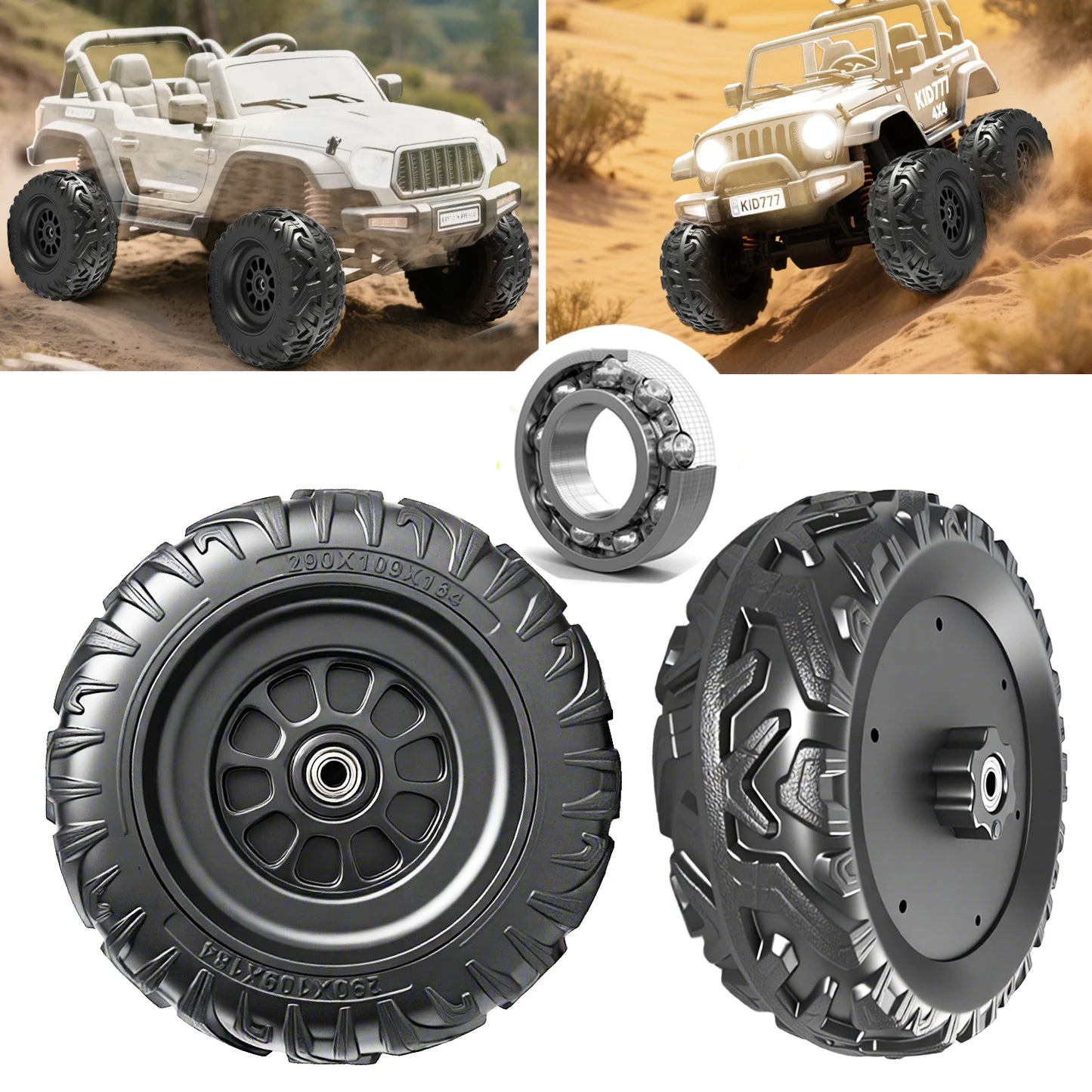 29CM/11.4'' EVA Solid Rubber Tire for Children Electric Ride on Toys Car ﻿Alligator Tires Upgrade Parts,Black,Bearing,Coupler