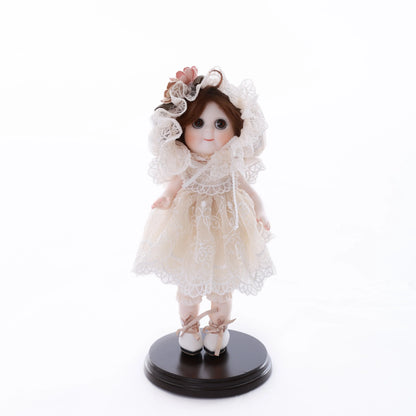Cloveray 8 inch Movable Joints Vintage Porcelain Doll Delicate Lace Costume Fully Poseable Handmade Ceramic Collectible Gift