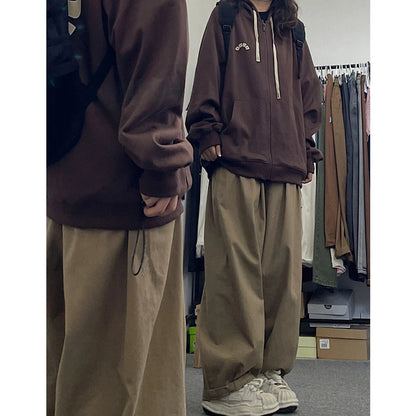 Brown Loose Straight Leg Workwear Pants Women's Spring Autumn plus Size Comfortable Casual American Style Wide Leg Trousers
