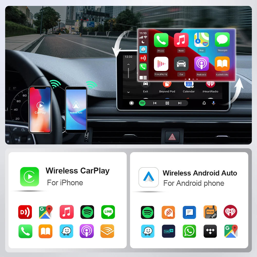 KEBIDUMEI Wired to Wireless Carplay Mini Car AI Box Adapter 5.0GHz WiFi Android Auto Bluetooth 5.2 Smart Dongle Car Accessories