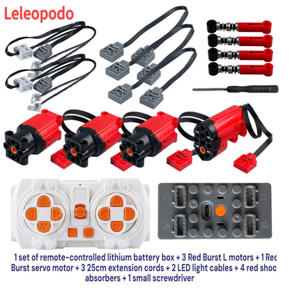 2.4G Power Functions Kit Compatible with Technic, Lithium Battery Box, L Motors Servo LED Cables Shock Absorbers for MOC Mod