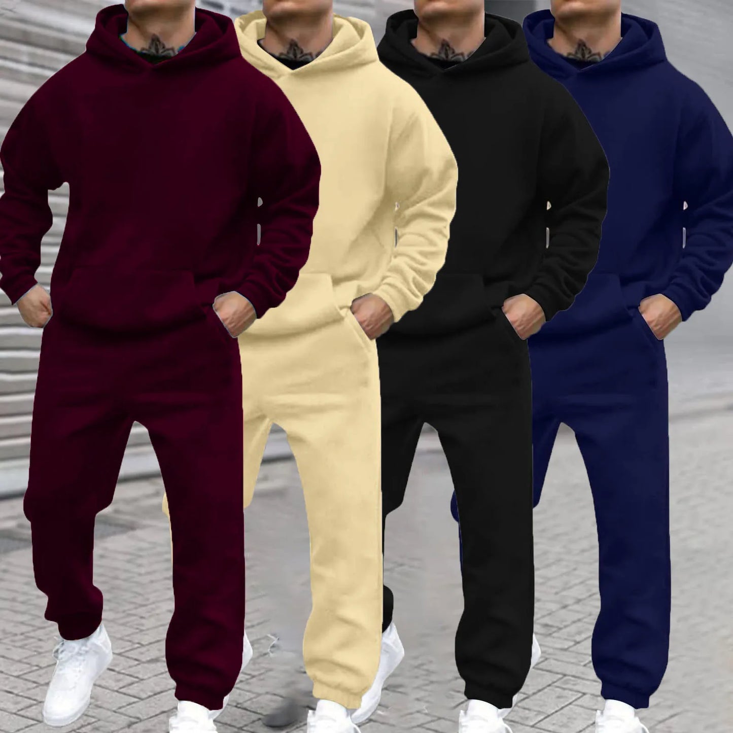 Colorful Urban Style Autumn And Winter Latest Products Men's Hooded Sweatshirt And Pants Set Street Wear Collection
