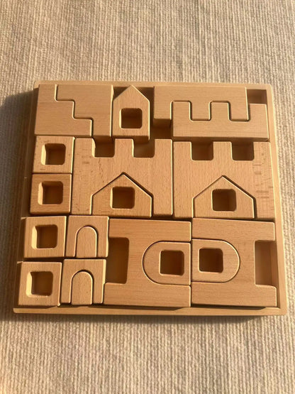 Wooden Building Blocks Set Stacking Castle Toys with Transparent Cubes Rainbow Timbers Trees Animals Giraffe for Kids
