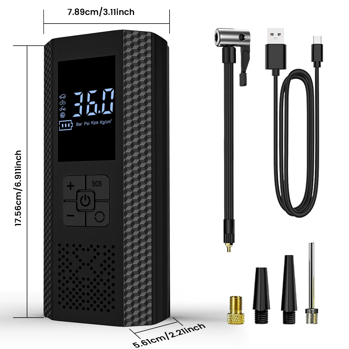 Portable Rapid Tyre Inflator Air Compressor with LED Light And Pressure Gauge for Cars Bicycles Balls - Auto Tire Inflator Gun