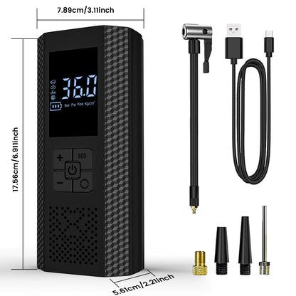 Portable Rapid Tyre Inflator Air Compressor with LED Light And Pressure Gauge for Cars Bicycles Balls - Auto Tire Inflator Gun
