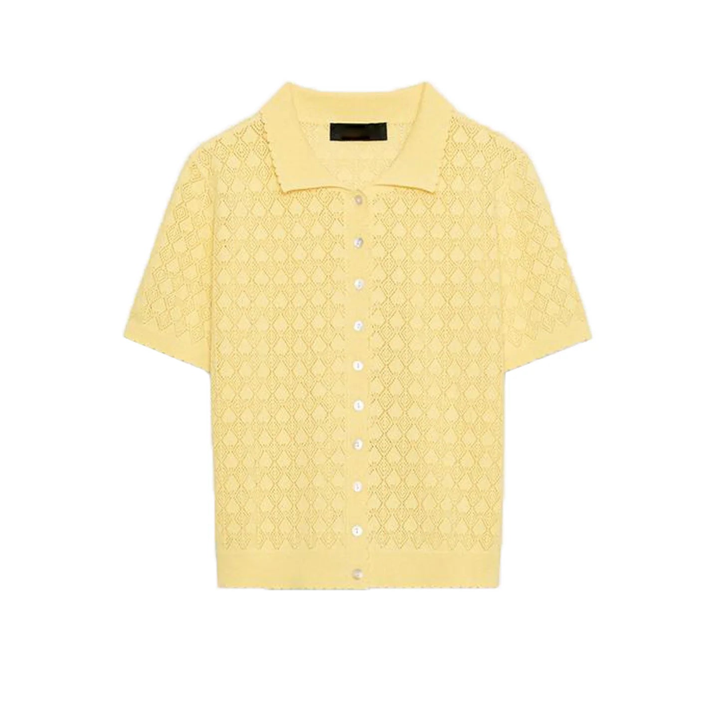 Spring Summer New Lazy Style Women's Knitted Short Sleeve  Shirt Collar Casual Outerwear Classic Pattern Loose Fit Polyes...