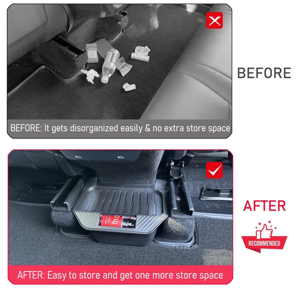 Rear Center Console Organizer for Tesla Model Y Juniper 2025 2026 Trash Can 2nd Row Under Floor Storage Box Bin Mat Accessories