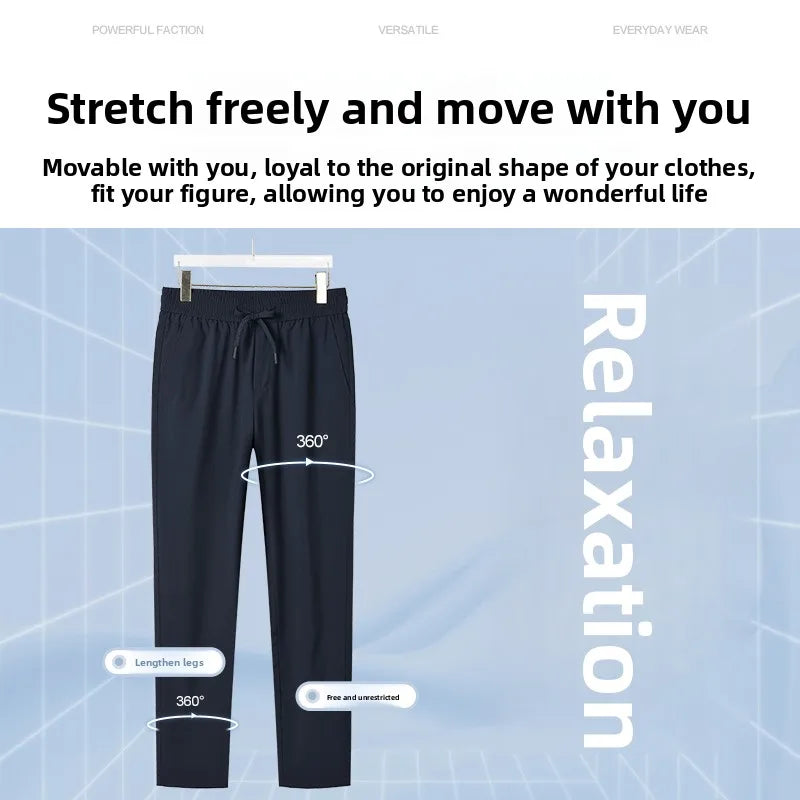 Premium Elastic New Brand Anti-pilling Drawstring Casual Fashion Men Breathable Office Business Long Pants Easy Care Trousers