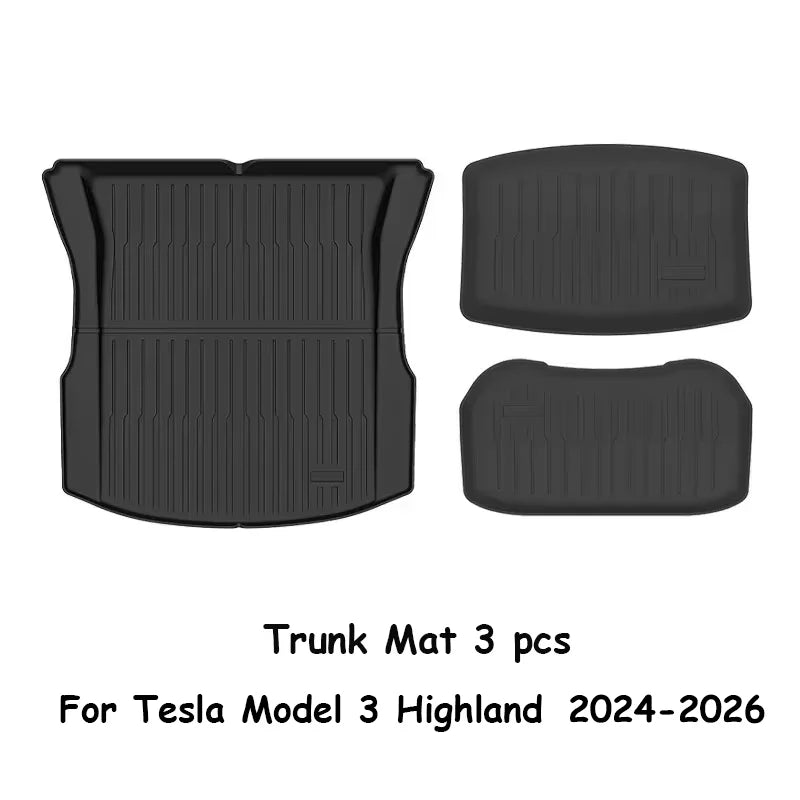 For Tesla New Model 3 Highland 2026-2024 TPE Floor Mats Durable Design Waterproof Luggage Mat Foot Pads Trunk Mats Accessories