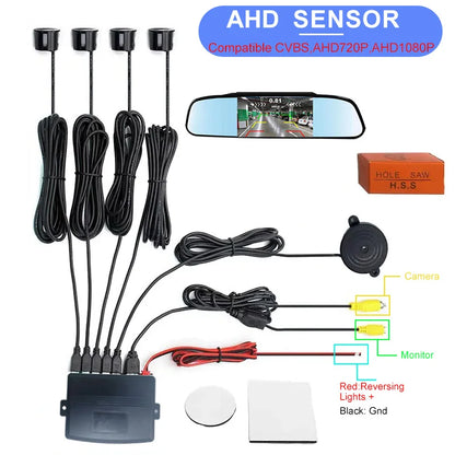 Factory CVBS AHD Video Parking Sensor 4-Probe Car Reverse Radar Buzzer Monitor Android System Supported