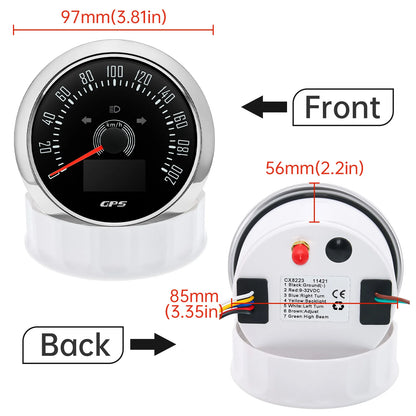85MM GPS Speedometer 0-160MPH 0-200KMH With GPS Antenna 7 Colors Backlight Digital LED Odometer Gauge for 12V24V Car Boat Marine