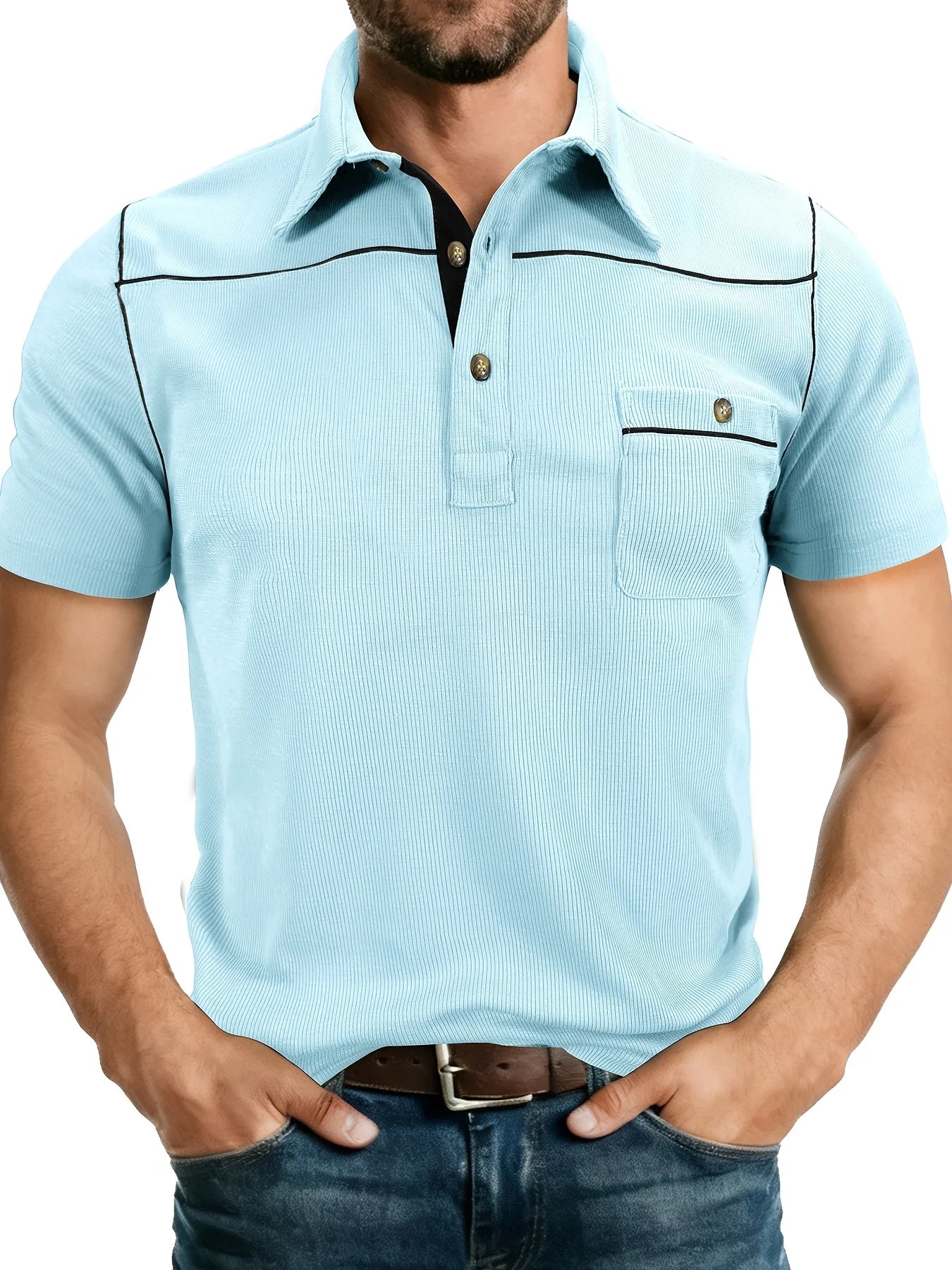 Plus Size Men's Polo Shirt 2026 Summer Fashion Vacation Casual Collared Solid Color Henley T-Shirt Pullover Top