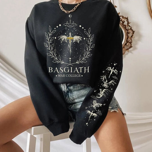2026Fourth Wing Sweatshirt with Sleeve Print Pullover Xaden Riorson Sweater Basgiath War College Shirt Unisex Bookish Sweatshirt