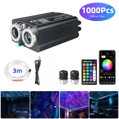 Car Starry Sky Light Auto Home Fiber Optic Lights Atmosphere Lamp Music Control Ceiling Lights RGB 12W 1/2 Interface 8Color LED