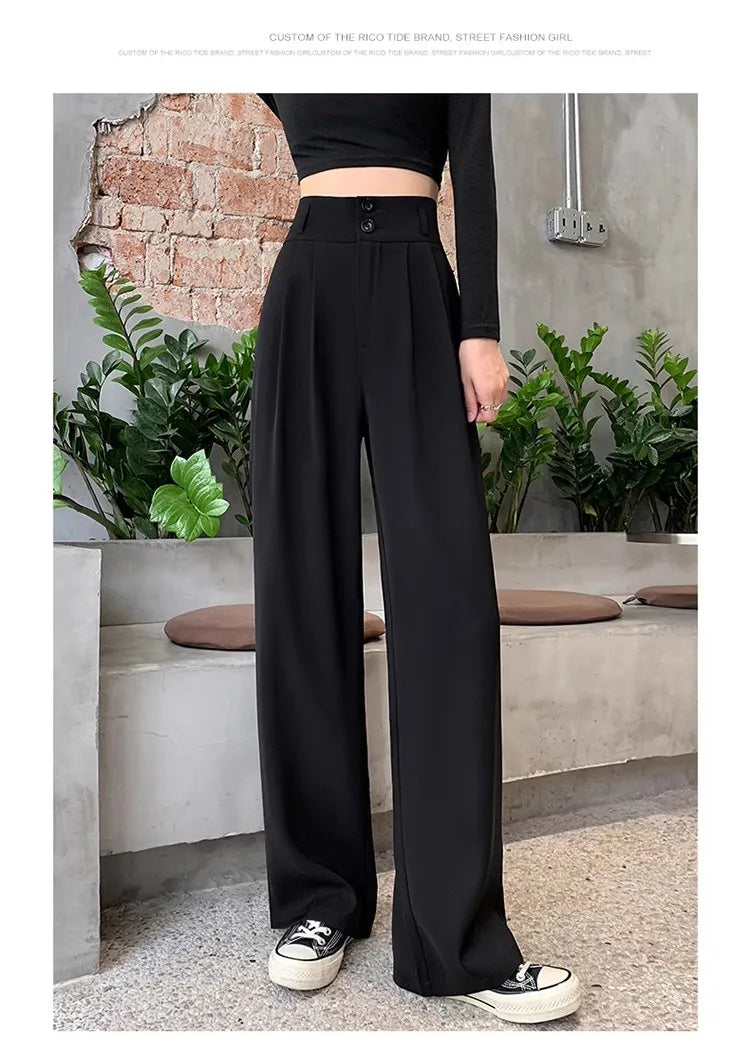 High Waist Straight Leg Suit Pants Women's Summer Thin Large Size Fat MM Hip Covering Slim Wide Leg Trousers Korean Style
