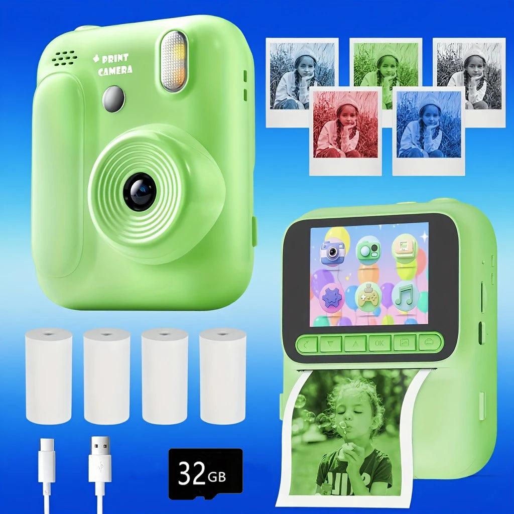Kids Instant Camera Color Printing Camera 32GB 1080P Thermal Print Toys Camera Print Photo Video Games Music Children Gift
