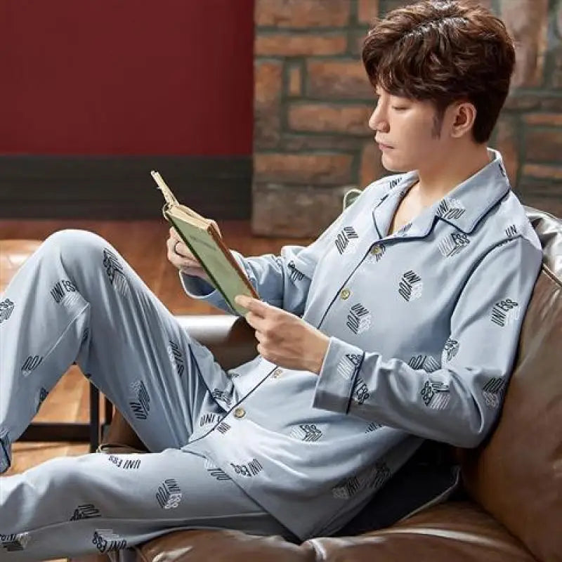 Pajamas Men's Spring and Fall Winter 100% Cotton Long-Sleeved Large Size Leisure Sleepwear Homewear Plaid Nightwear Loungewear