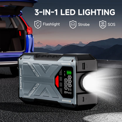 Jump Starter with Air Compressor Tire Inflator，6000A Jump Starter with Air Compressor/Tire Inflator, 12V Jumper Box for Car(All