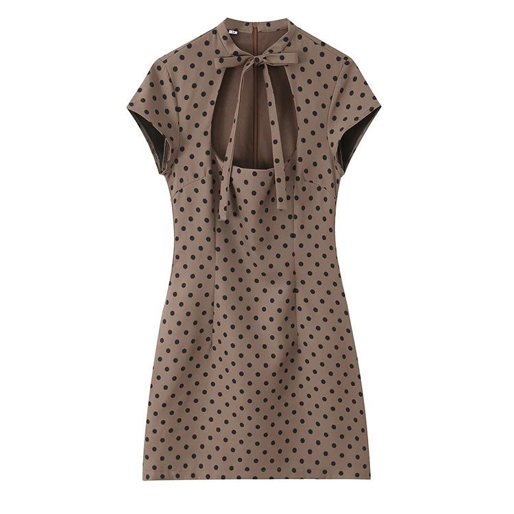 Elegant Short Sleeve Square Collar  Knot Decorated Dress ZA2026 New Summer Women's Fashion Company Annual Meeting