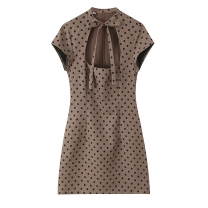 Elegant Short Sleeve Square Collar  Knot Decorated Dress ZA2026 New Summer Women's Fashion Company Annual Meeting