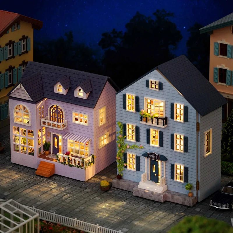 DIY Mini Wooden Doll House Assembly Building Model Pink Princess Villa Architecture Kit 3D Puzzle Dollhouse With Furniture Gifts