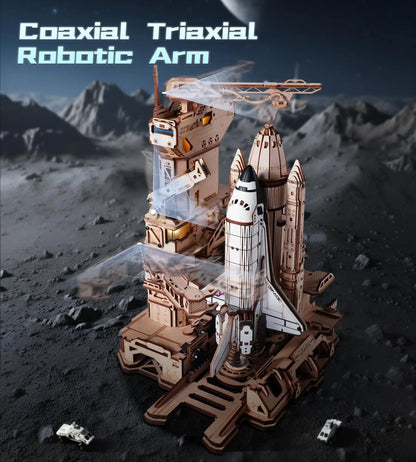 Robotime Space Shuttle 3D Wooden Puzzle Moving Rocket Launch Tower with Lights Mechanical Building STEM Project for Adult Teen