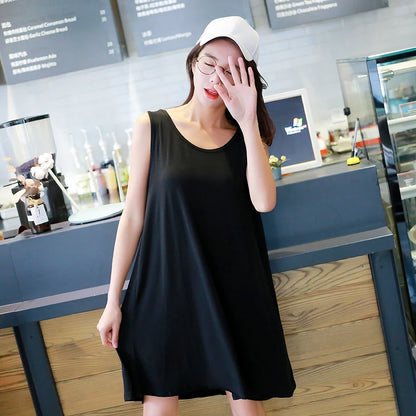 Loose Modal Summer Dr Women's Vest Dr plus Size Large 200 Pou Wearable Base Layer Korean Sle round Ne Midi Dr