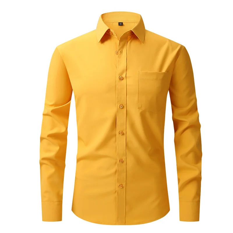 Fashion Business Casual shirt Men's slim long sleeve shirt solid color business social non-ironing anti-wrinkle American code